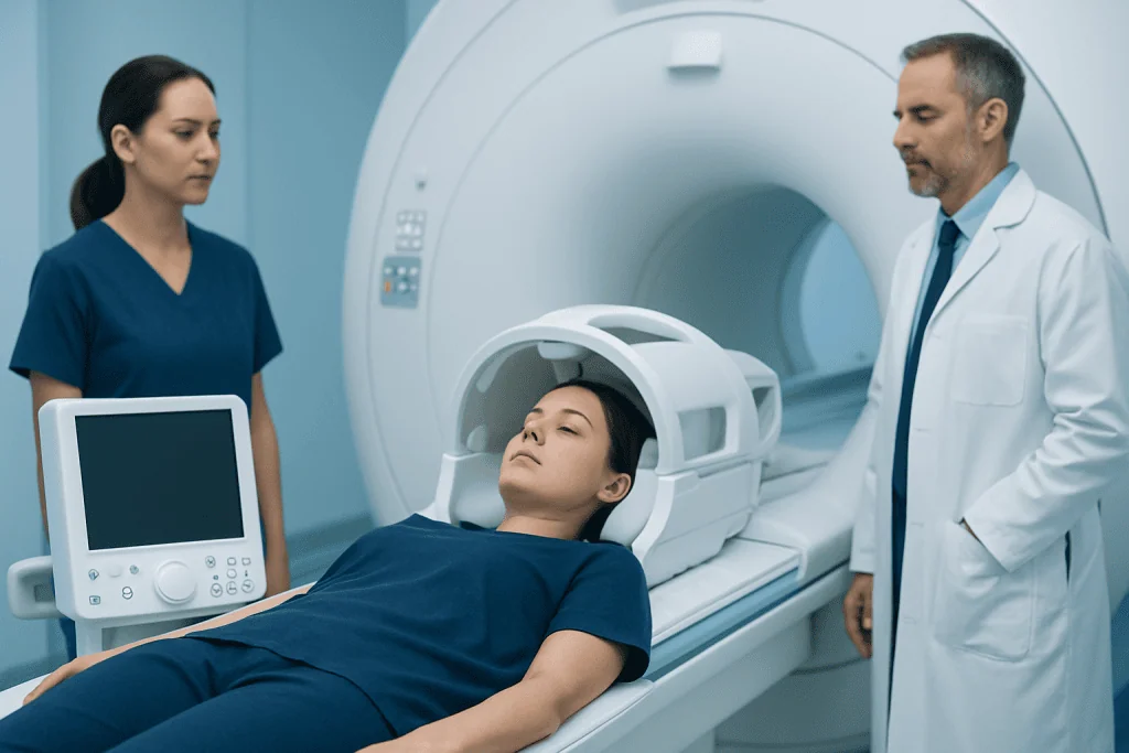 Patient undergoing MRI scan at Acibadem Hospital for neurological assessment.