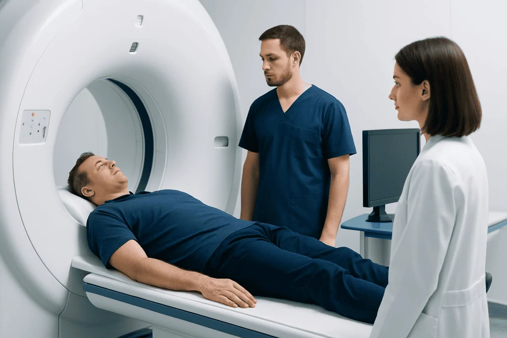 Patient undergoing MRI scan at Acibadem Hospital for diagnosis.