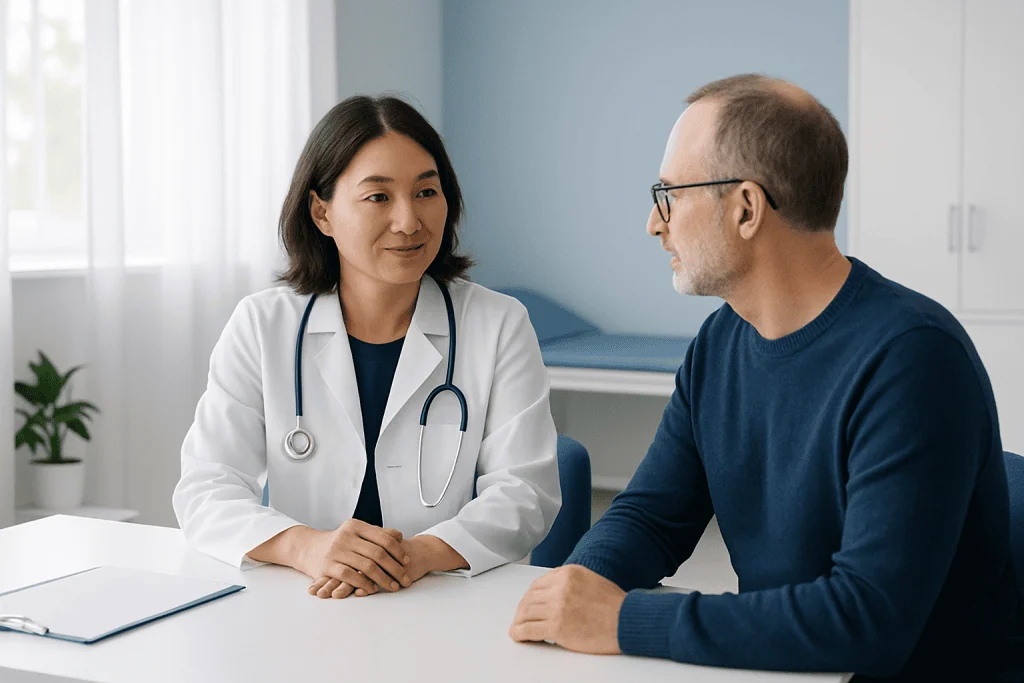 Doctor consulting with patient in a medical office at Acibadem Hospitals Group.
