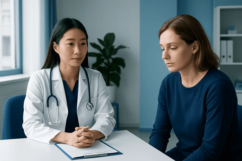 Doctor consulting with a patient in a medical office at Acibadem Hospitals Group.