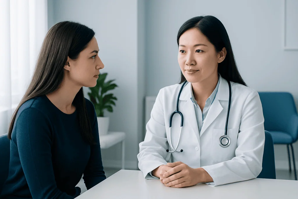 Doctor consulting with a patient in a medical office.