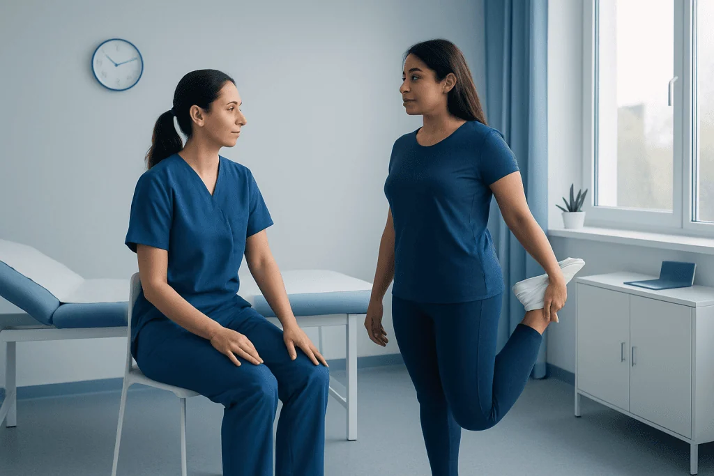 Physical therapy session at Acibadem Hospital with a patient and therapist.