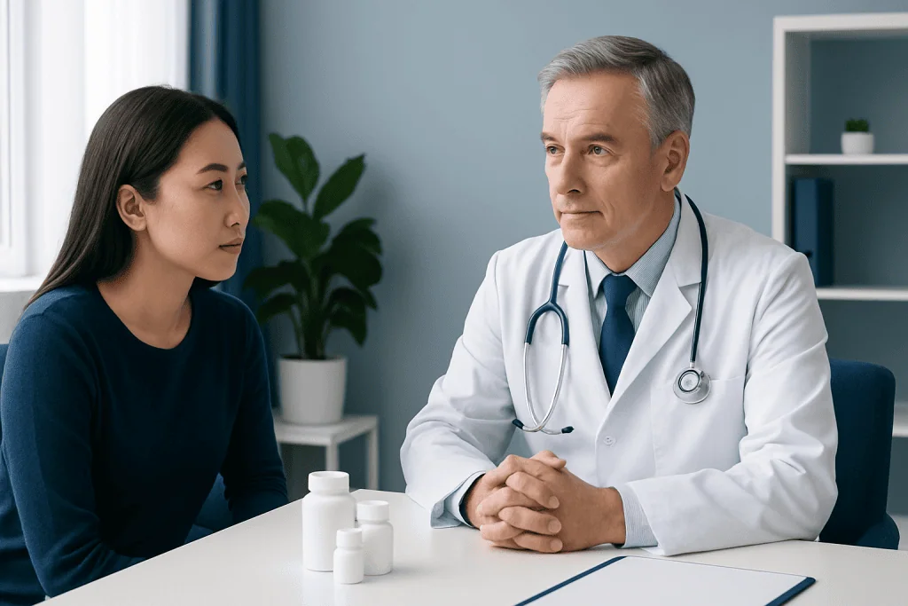 Doctor consulting with a patient in a medical office setting.