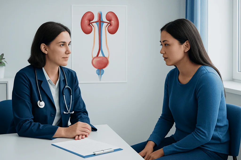 Doctor consulting with patient about urinary system health.