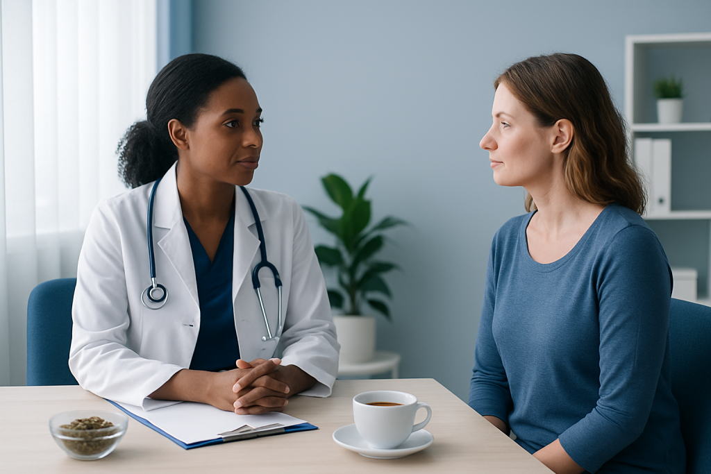Doctor consulting with a patient in a modern clinic setting.
