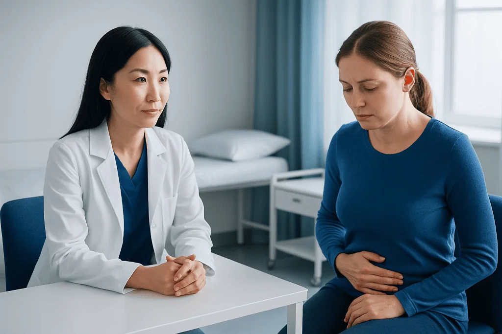 Doctor consulting with a patient in a medical office setting.