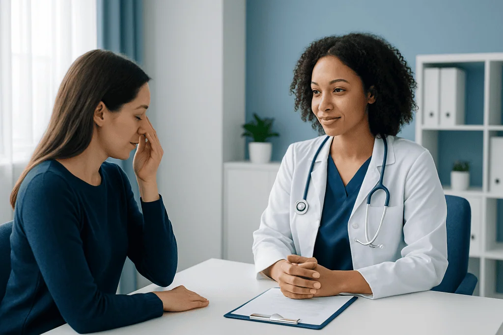 Doctor consulting with a patient in a medical office at Acibadem Hospitals Group.