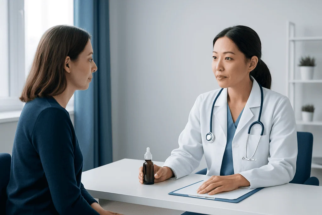 Doctor consulting with patient in a medical office setting.