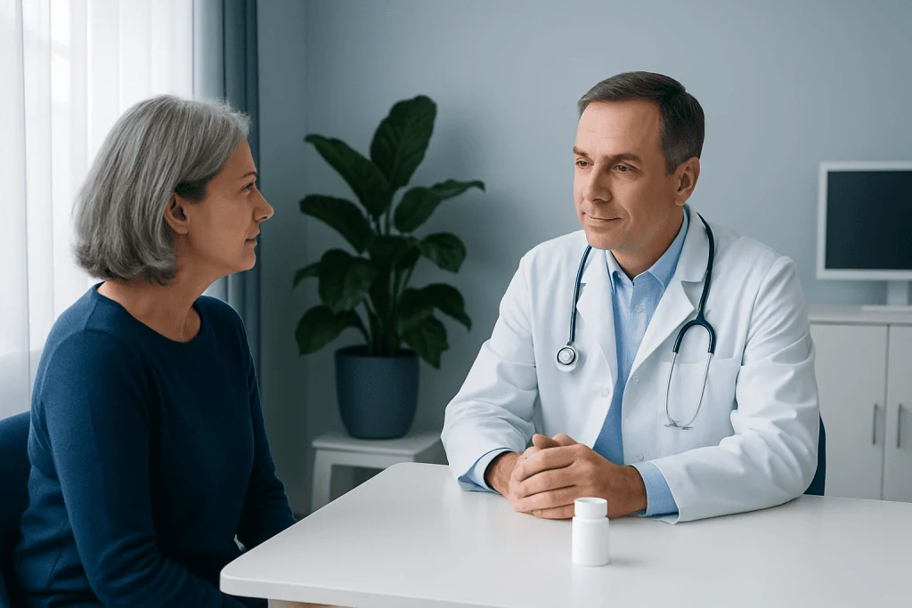 Doctor consulting with a patient in a modern medical office.