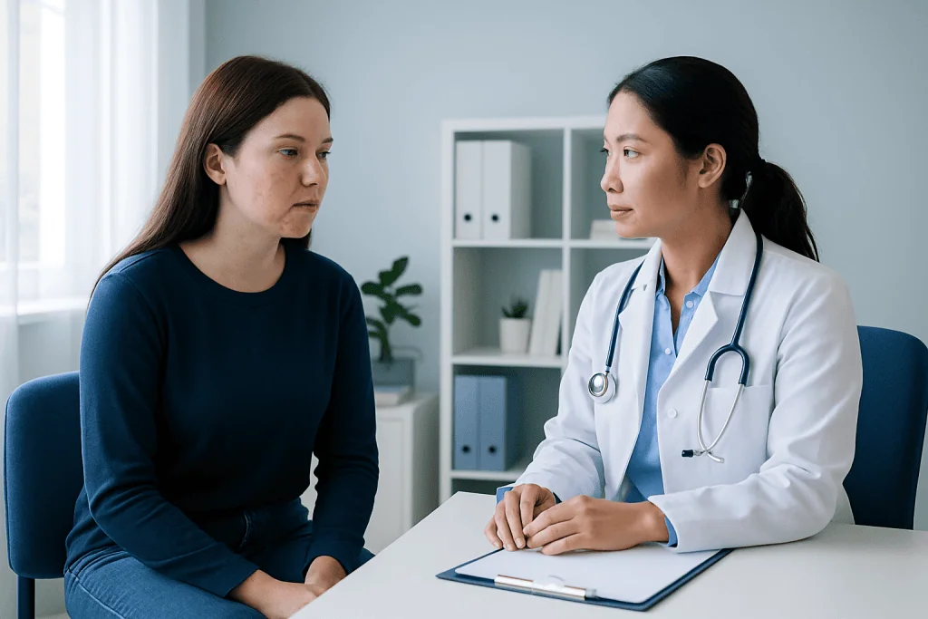 Doctor consulting with a patient in a medical office setting.