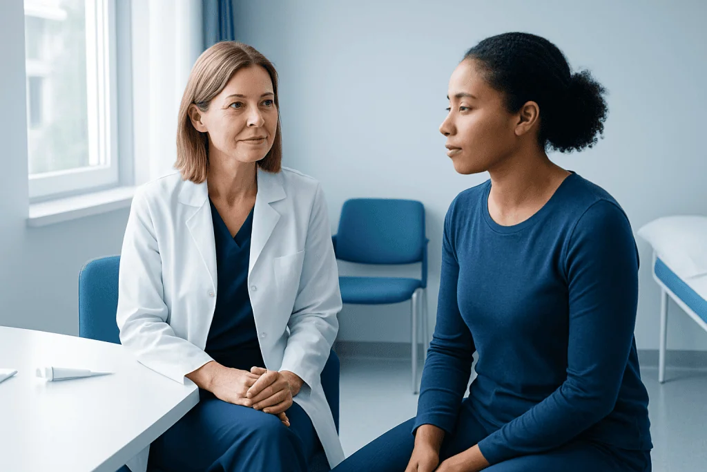 Doctor consulting with a patient in a medical office.