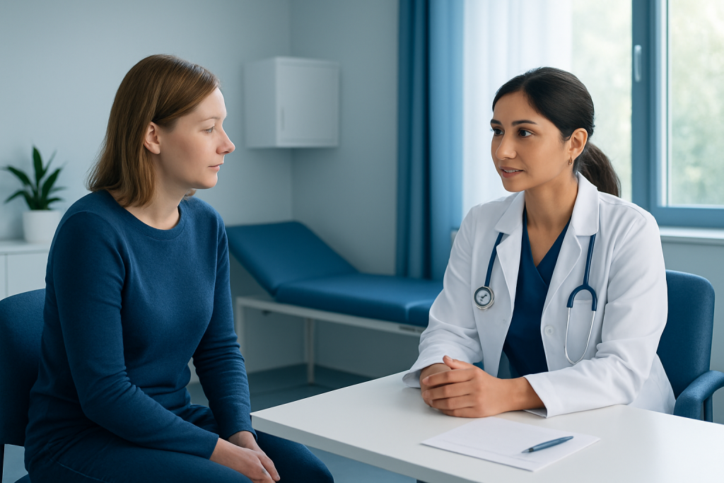 Doctor consulting with a patient in a medical office setting.
