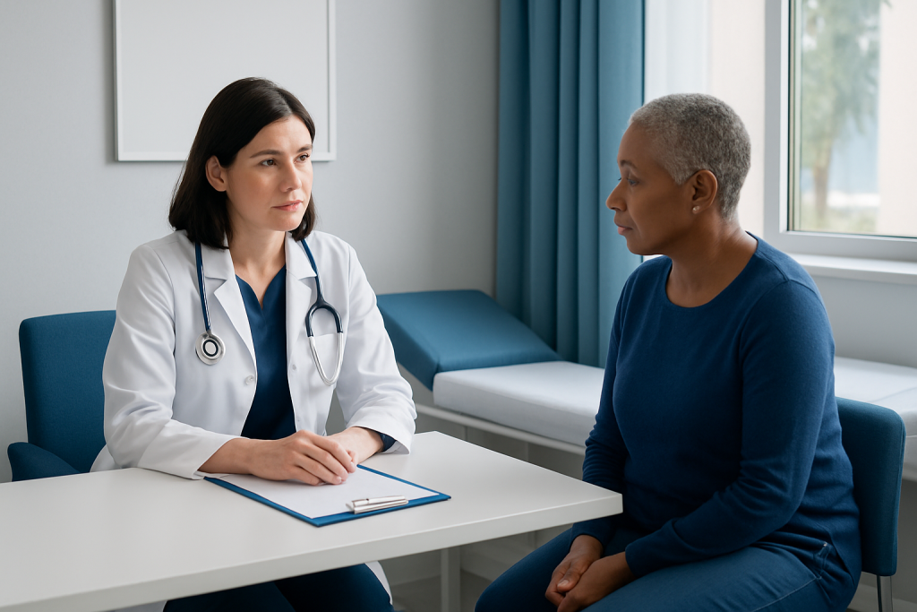 Doctor consulting with a patient in a medical office setting.