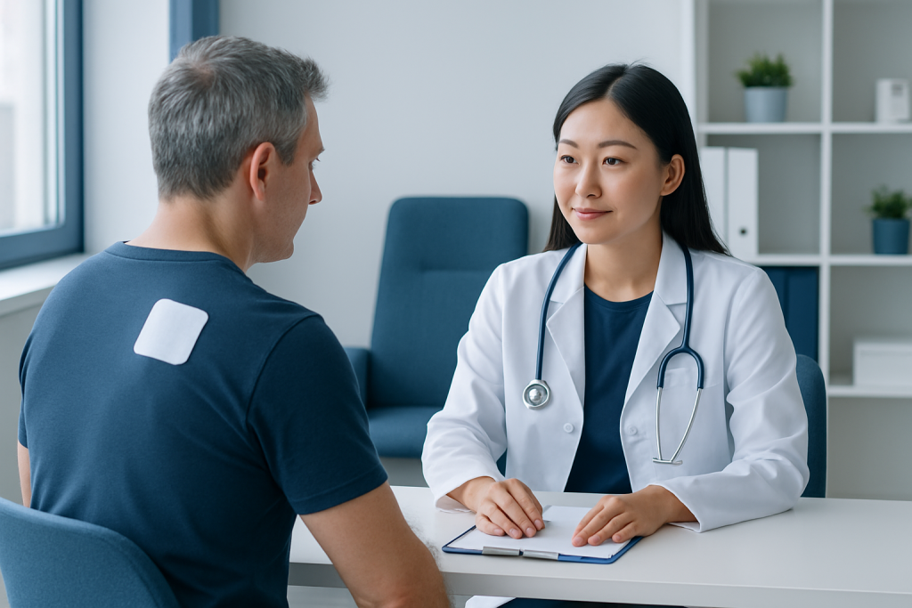 Doctor consulting with a patient in a modern clinic setting.