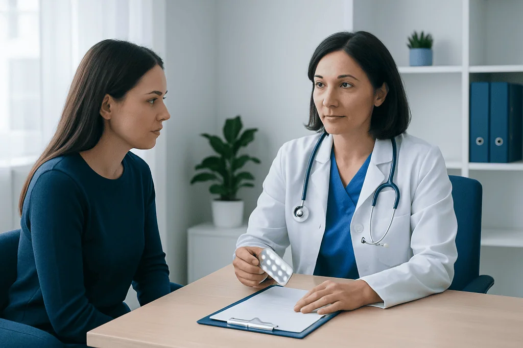 Doctor consulting with a patient in a modern medical office.
