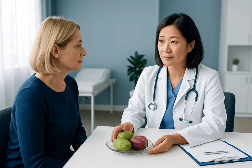 Doctor consulting with a patient about prickly pear health benefits.