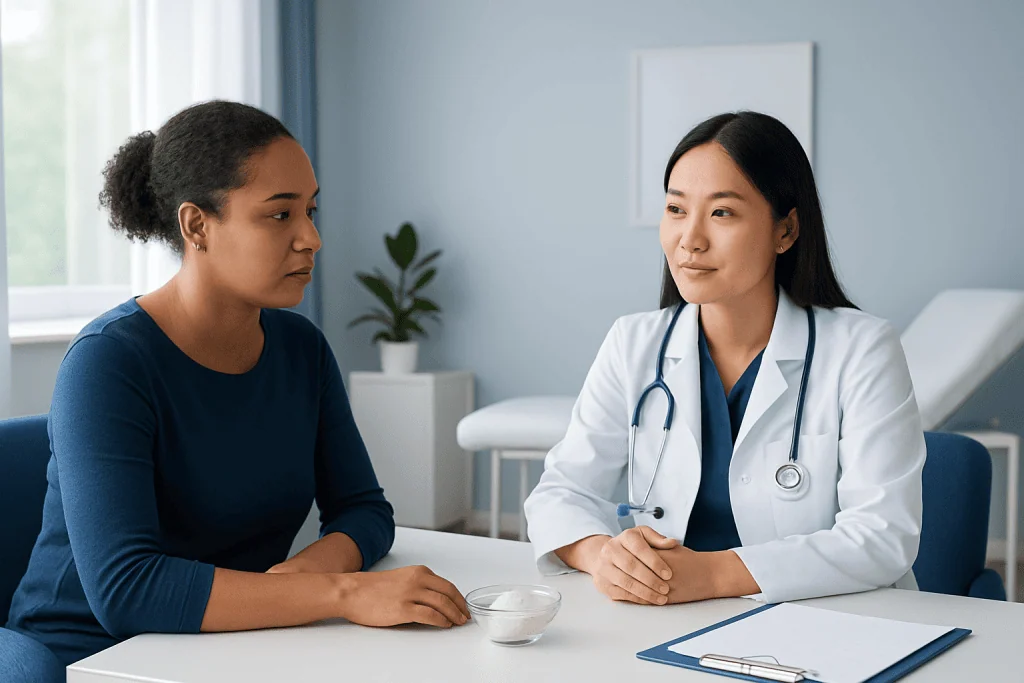 Doctor consulting with a patient in a medical office setting.