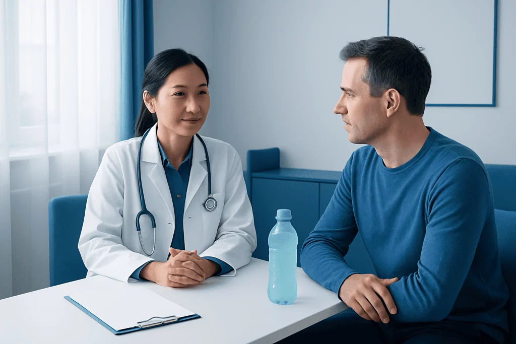 Doctor consulting with a male patient in a medical office.