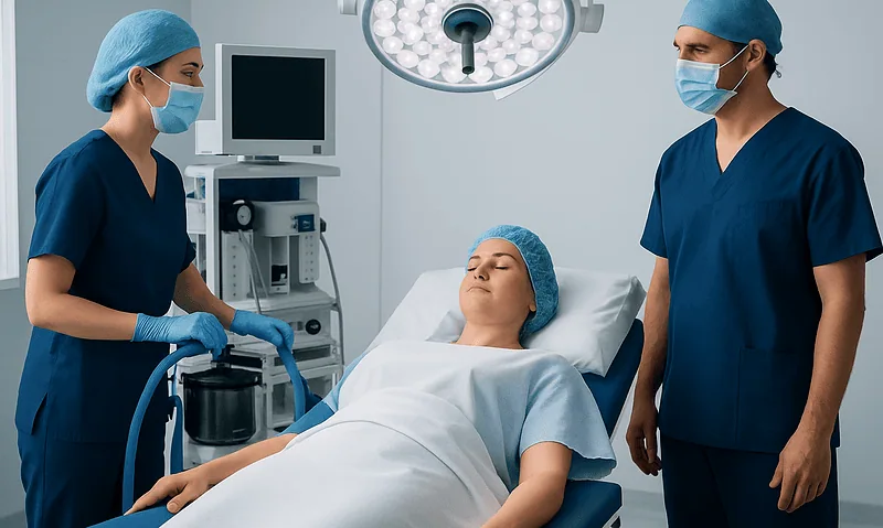 Medical team preparing patient for surgery in hospital operating room.