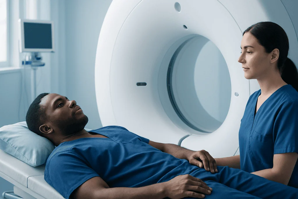 Patient undergoing MRI scan at Acibadem Hospital.