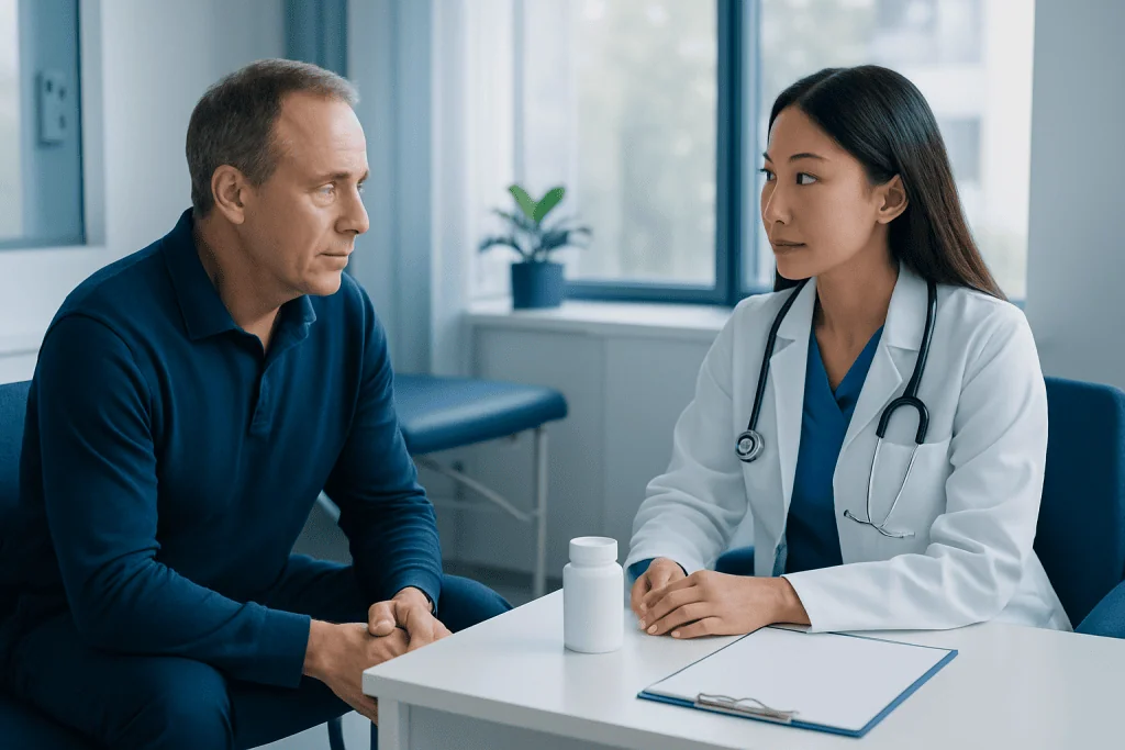 Doctor consulting with a patient in a medical office at Acibadem Hospitals Group.