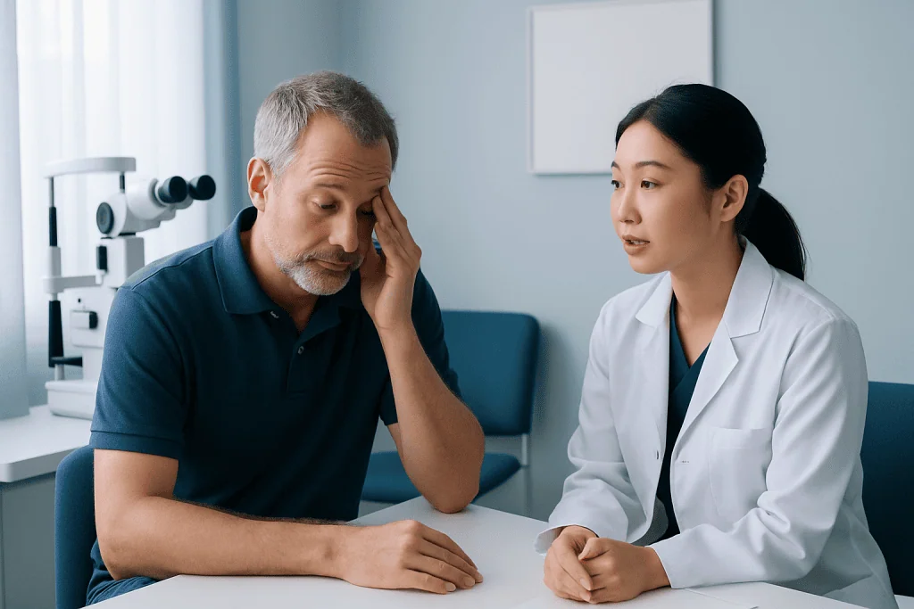 Patient consulting with doctor in medical office at Acibadem Hospitals Group.