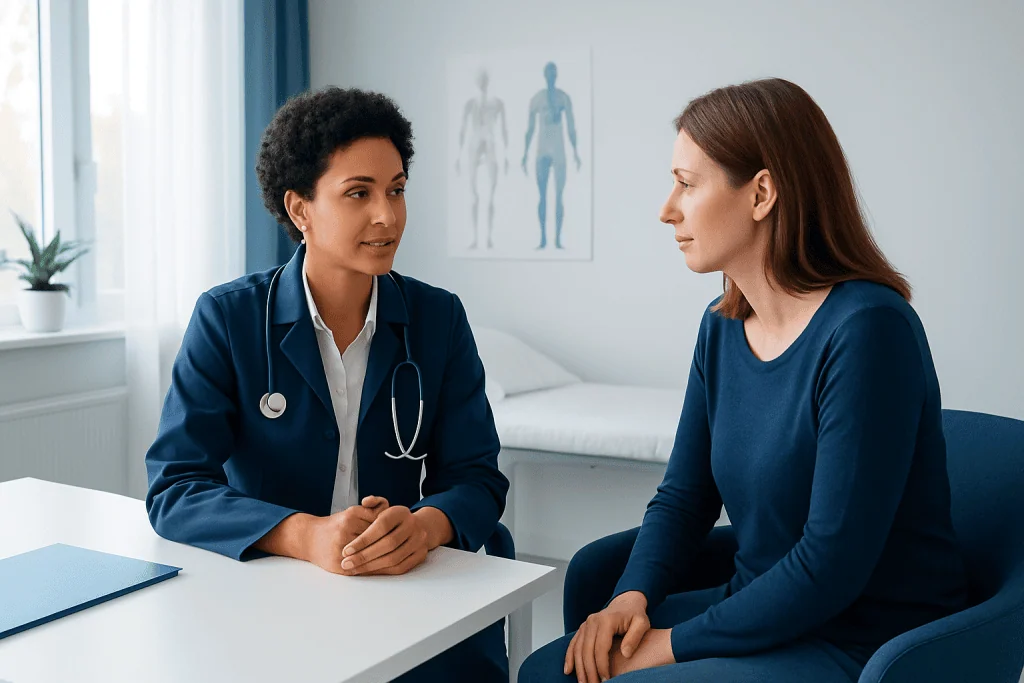 Doctor consulting with a patient in a medical office at Acibadem Hospitals Group.