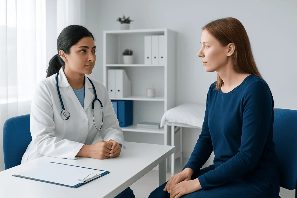 Doctor consulting with a patient in a medical office.