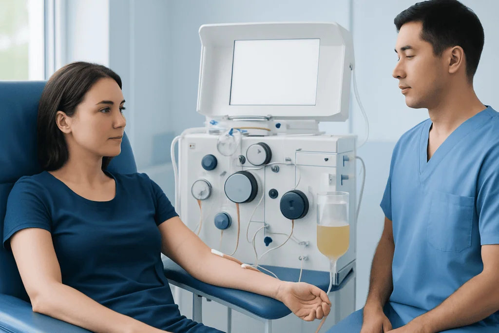 Patient undergoing plasmapheresis treatment at Acibadem Hospital.