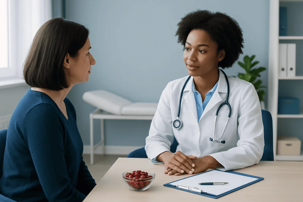 Doctor consulting with a patient in a medical office setting.