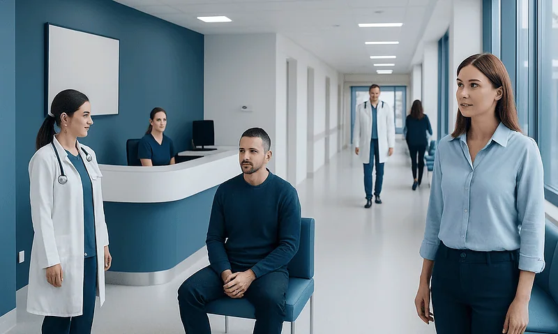 Medical consultation at Acibadem Hospital with healthcare professionals and patient.