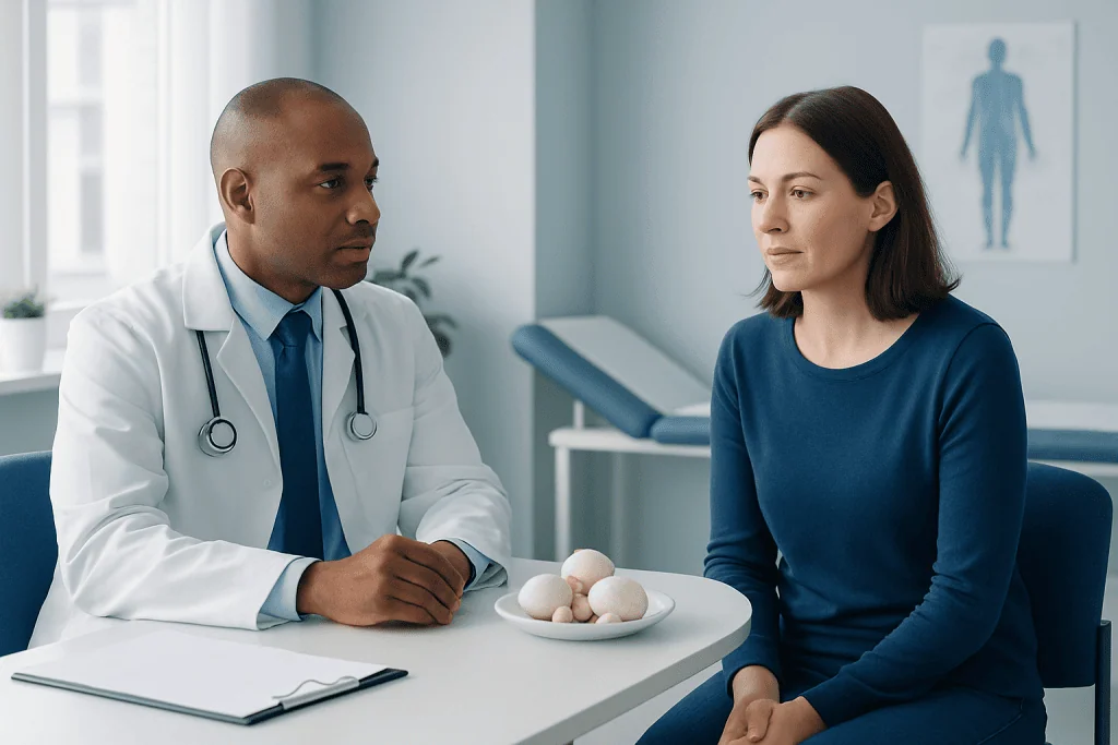 Doctor consulting with a patient in a medical office setting.