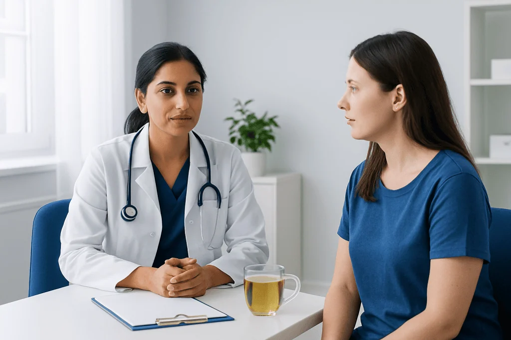 Doctor consulting with a patient in a medical office setting.