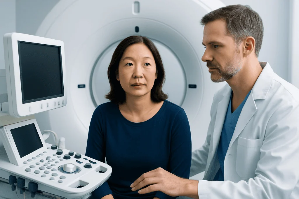 Medical consultation during MRI scan at Acibadem Hospital.