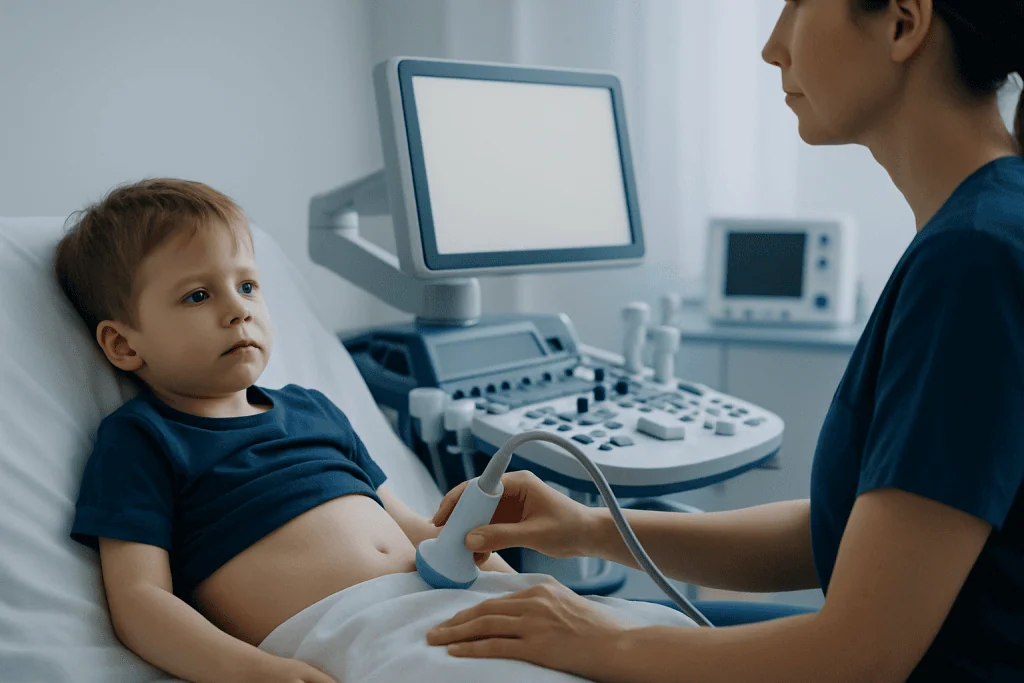 Pediatric ultrasound examination at Acibadem Hospital.
