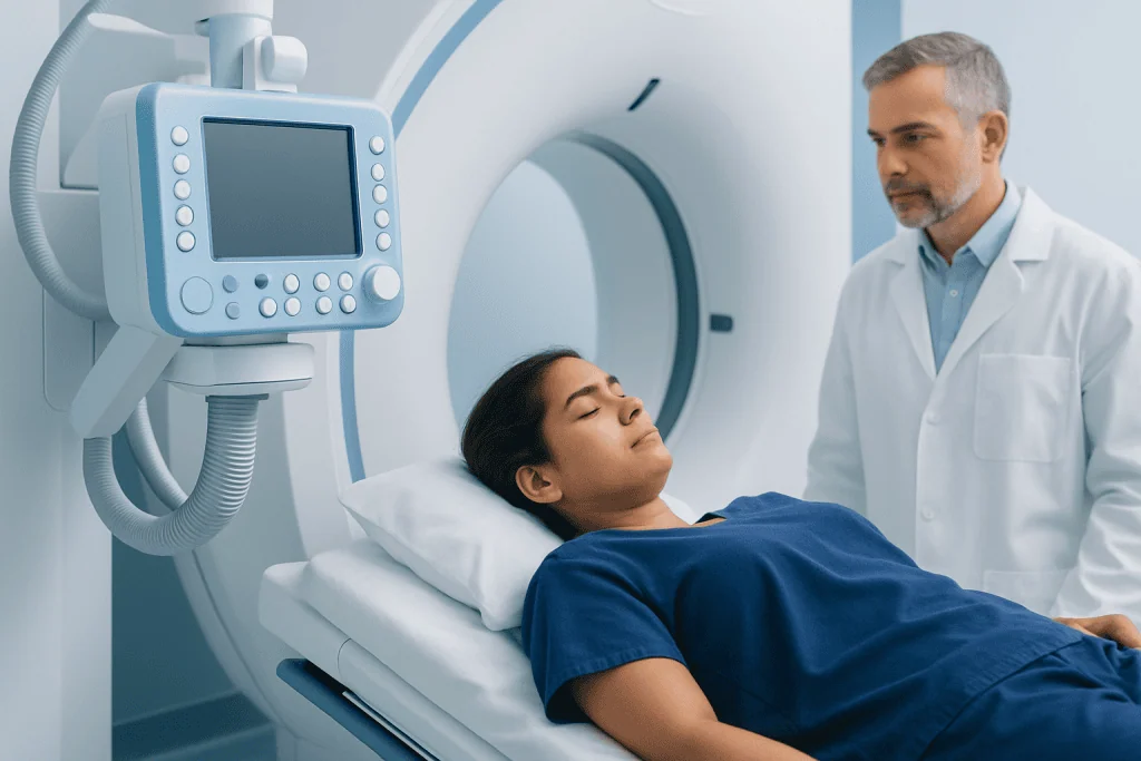Patient undergoing MRI scan at Acibadem Hospital for diagnosis.