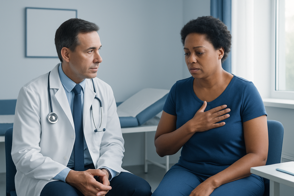 Doctor consulting with a patient about hypertensive cardiovascular disease.