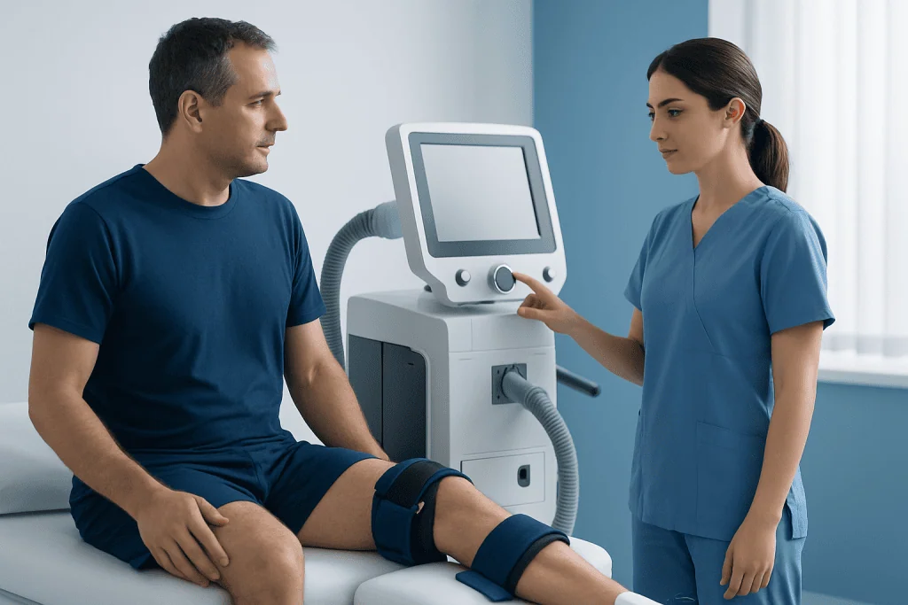 Physical therapy session with a patient and healthcare professional at Acibadem Hospital.