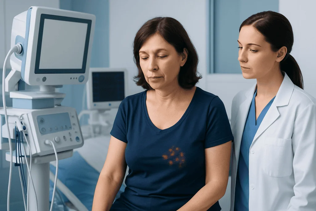 Medical consultation for shingles with patient and healthcare professional in hospital.