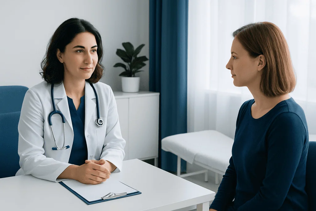 Doctor consulting with a patient in a medical office setting.