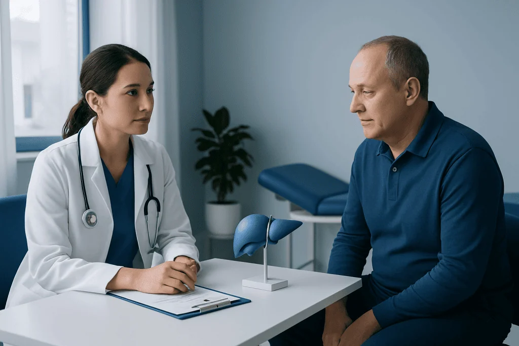 Doctor consulting with a patient in a medical office.