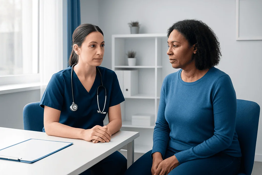 Doctor consulting with a patient in a medical office.