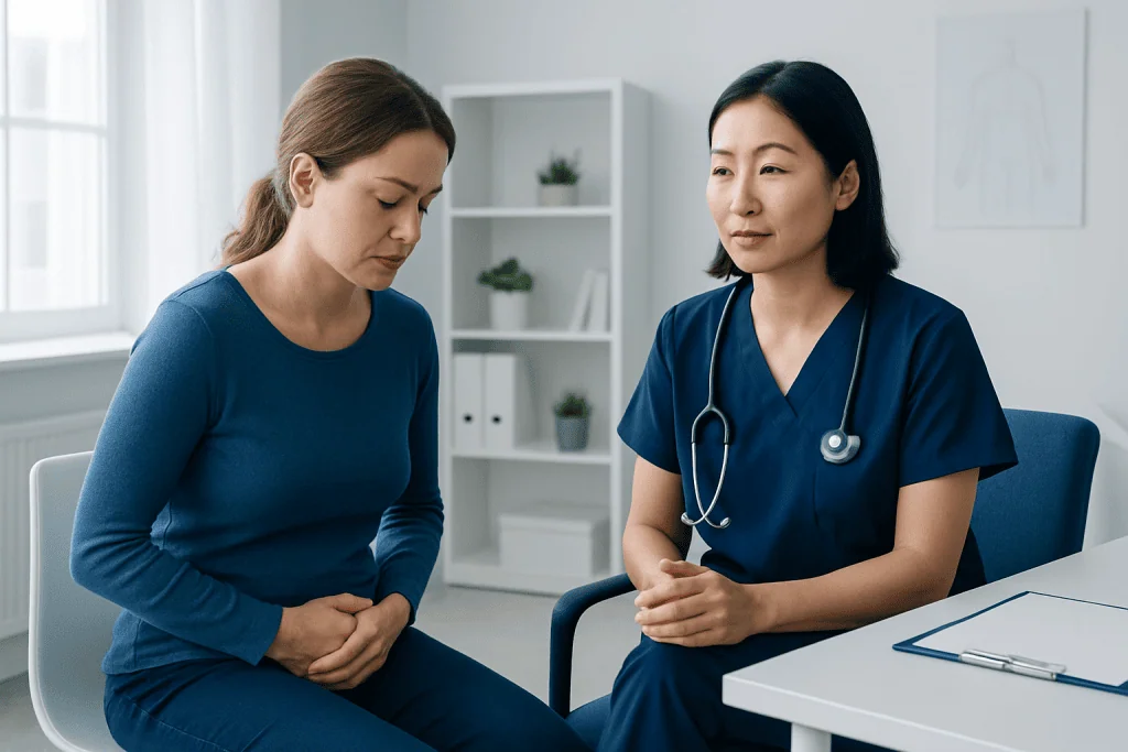 Doctor consulting a patient in a medical office setting.