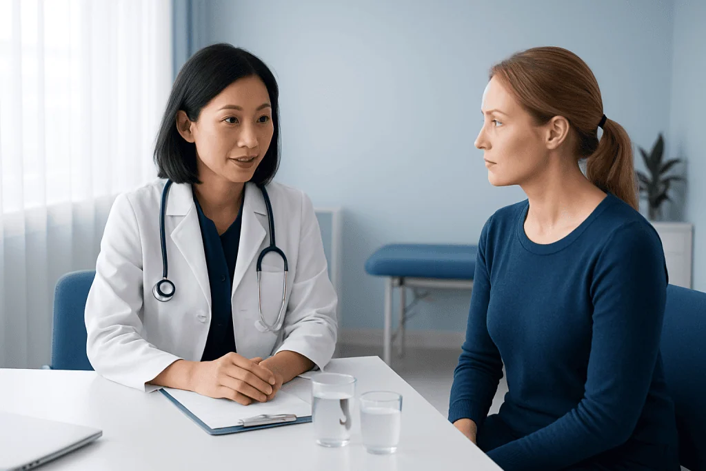 Doctor consulting with a patient in a medical office setting.