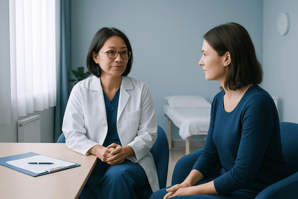 Doctor consulting with a patient in a medical office setting.