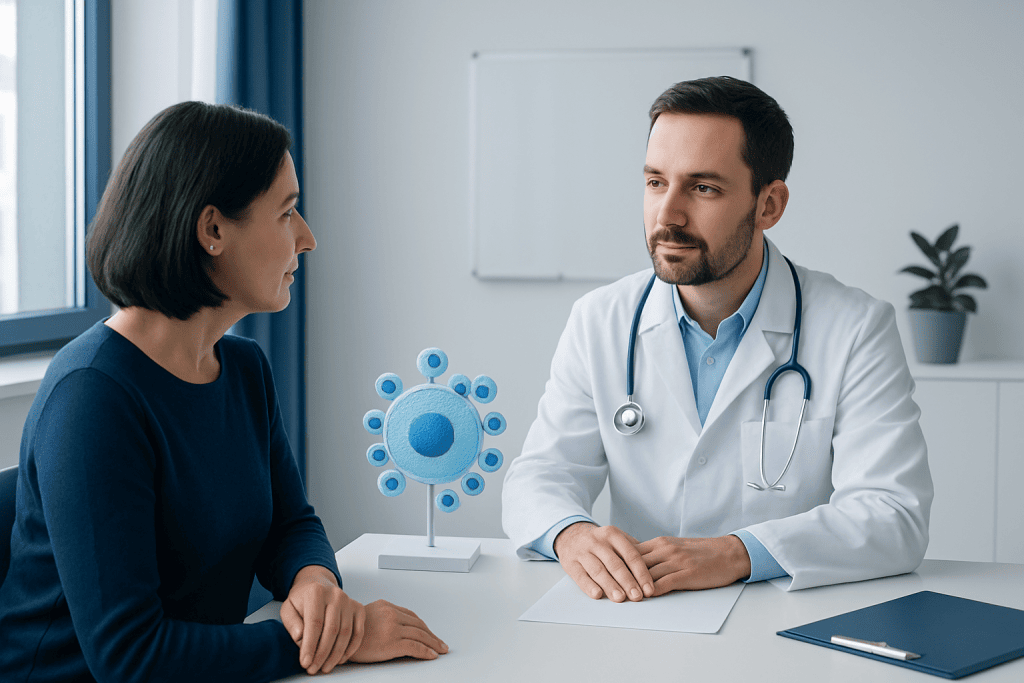 Doctor consulting with a patient in a modern medical office.