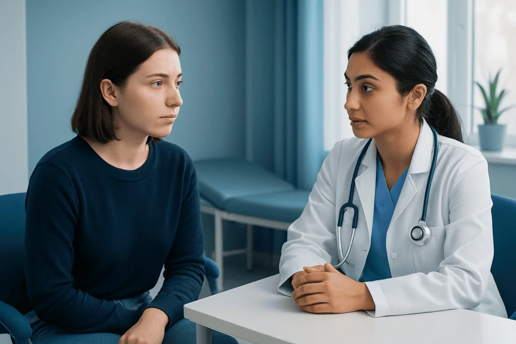 Doctor consulting with a patient in a medical office at Acibadem Hospitals Group.