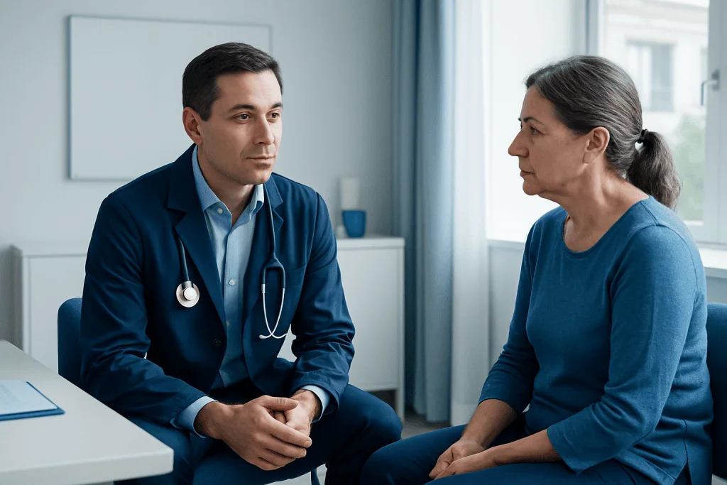 Doctor consulting with a patient in a medical office.