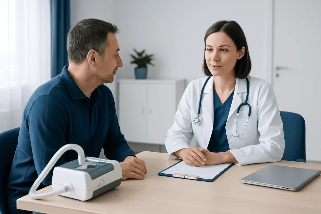 Doctor consulting with a patient in a medical office at Acibadem Hospitals Group.