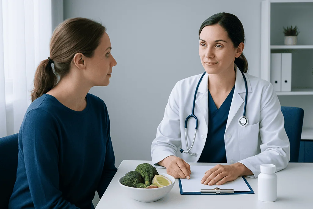 Doctor consulting with a patient in a medical office setting.